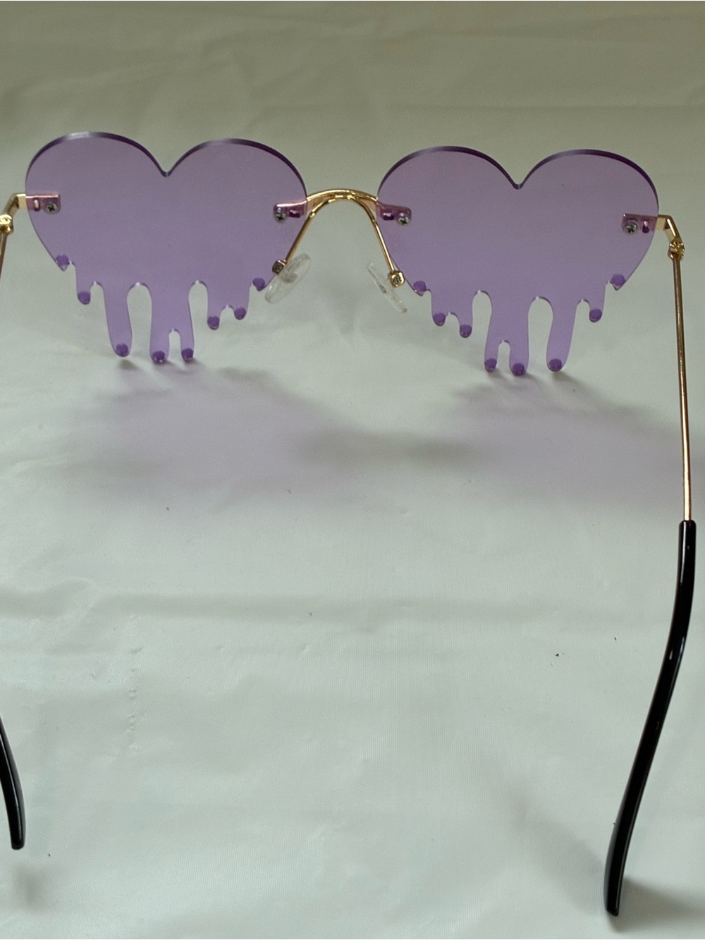 PURPLE DRIPPING HEART SUNGLASSES RIMLESS RHINESTONES - Picture 4 of 5